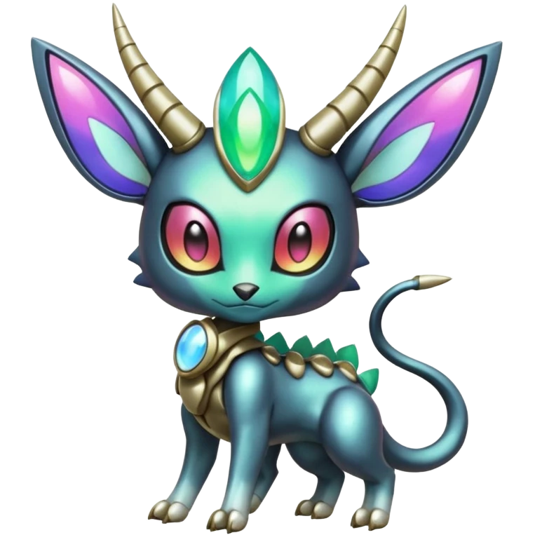 Shiny Colorful Futuristic Horned Cyber-Vernid-Trico-Meloetta-Grem2-Peppercat-Protogen-Pokémon-Digimon-Fakémon-fusion-hybrid-creature emoji