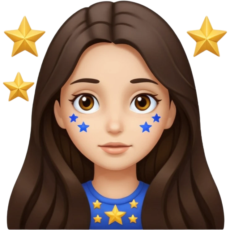 brunette long hair girl with stars instead of eyes on face where eyes should be emoji