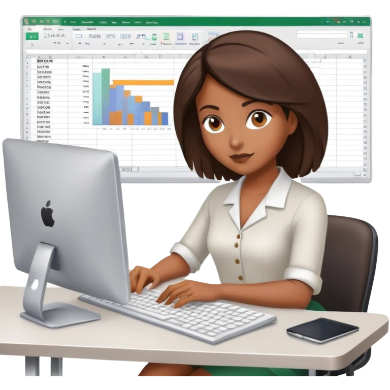 brown female editing excel sheet on a computer at a desk emoji