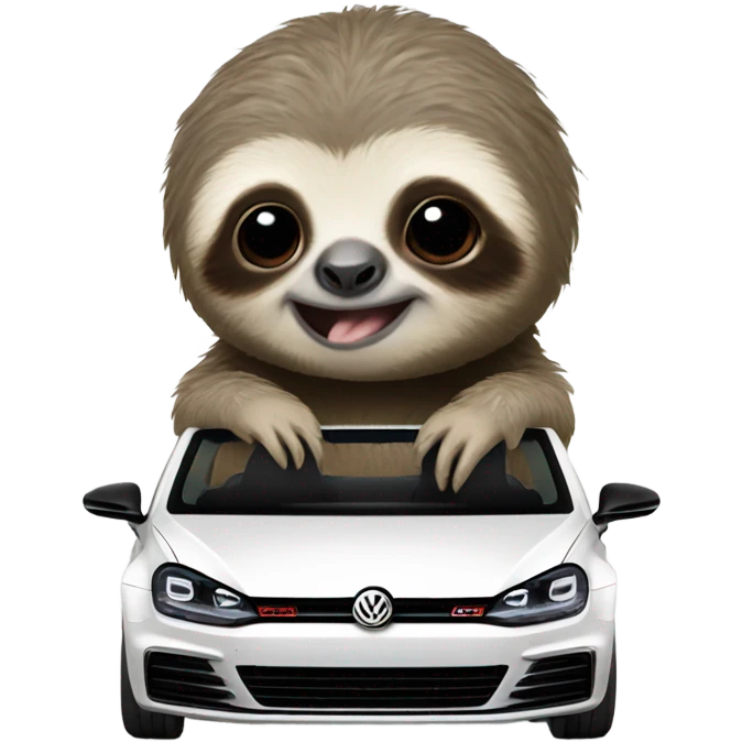 Baby sloth driving a Volkswagen Golf R  emoji