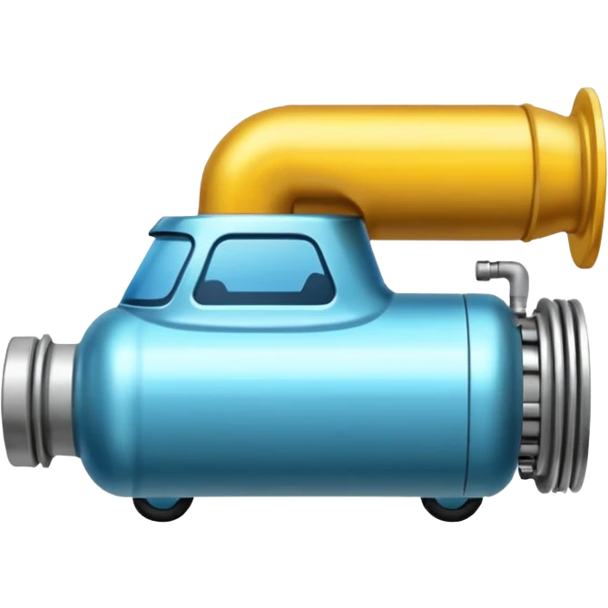Un turbo per auto stilizzato, di piccole dimensioni come un’emoji, con aspetto metallico lucido, dettagli meccanici come ventole e tubi, e un effetto di energia o velocità attorno, in stile minimal ma realistico, su sfondo trasparente. emoji