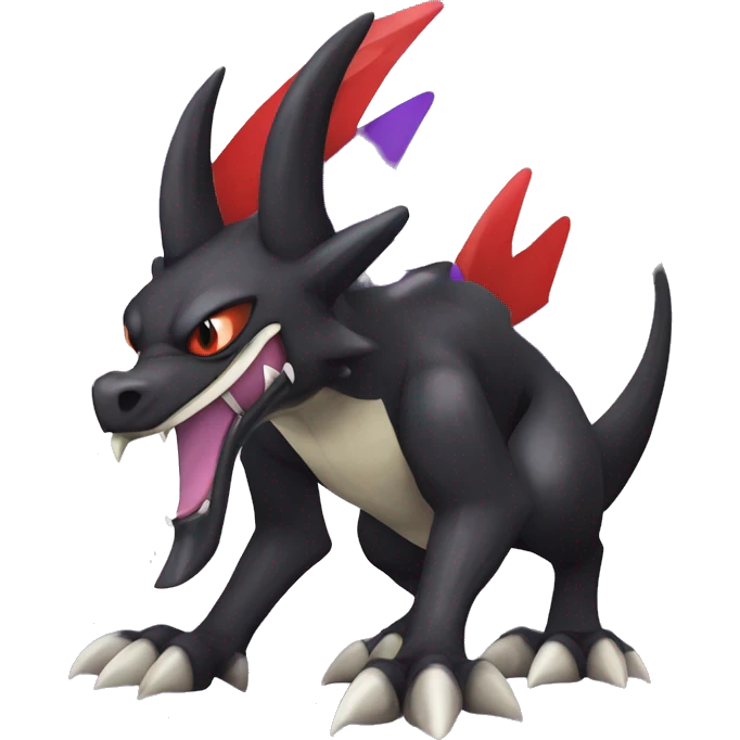 Black Cool Edgy Nargacuga-Houndoom-Garchomp-Noivern Fakémon  with White and Red and purple and black Edgy markings emoji