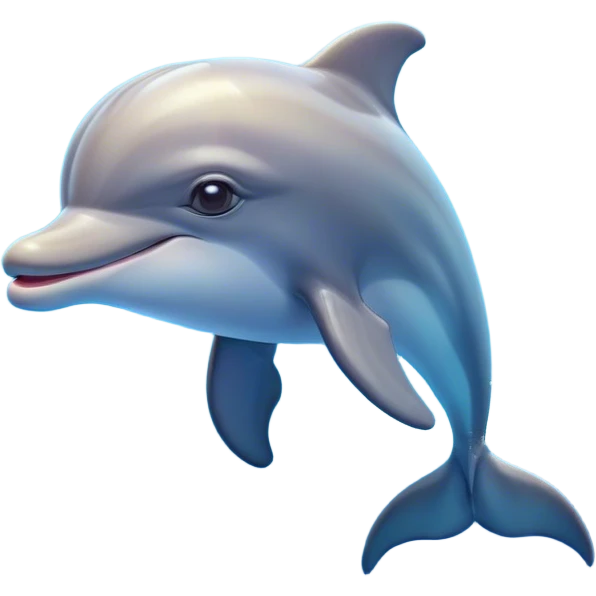 Cinematic Cute Bottlenose Dolphin Portrait Emoji, Head tilted playfully and inquisitively, featuring a charming, shiny glossy body with smooth, gleaming skin and round, sparkling eyes full of playful wonder, Simplified yet irresistibly adorable features, highly detailed, glowing with a warm, inviting aquatic glow, high shine, affectionate and lively, stylized with a touch of whimsical marine charm, soft glowing outline, capturing the essence of a mischievous yet endearing dolphin that seems as if it could splash out of the screen into your arms! emoji