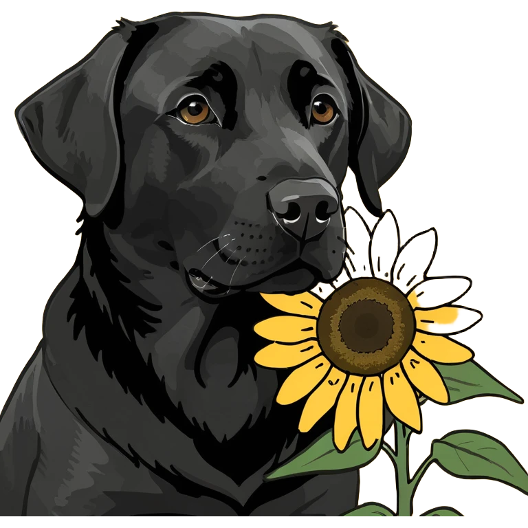 Black Labrador and sunflower  emoji
