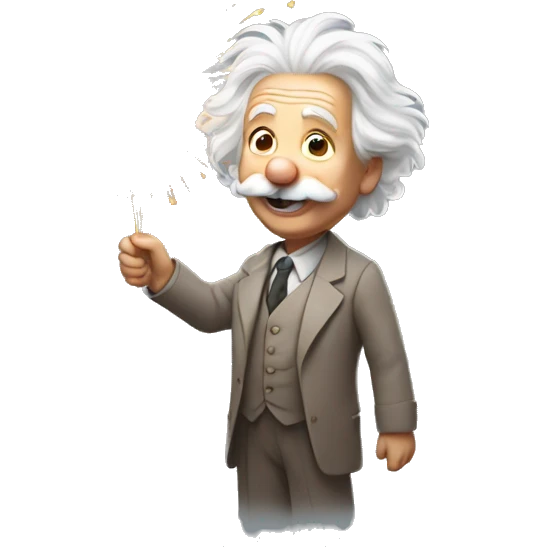 happy albert einstein holding Fireworks  in one hand emoji