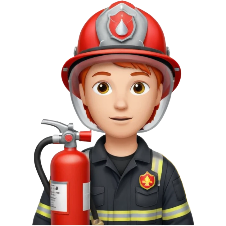 red haired Firefighter with respiratory protection with fire extinguisher emoji