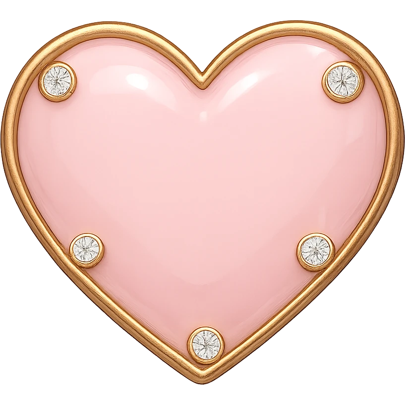 single soft pink heart, light pink enamel, sparkling gems emoji