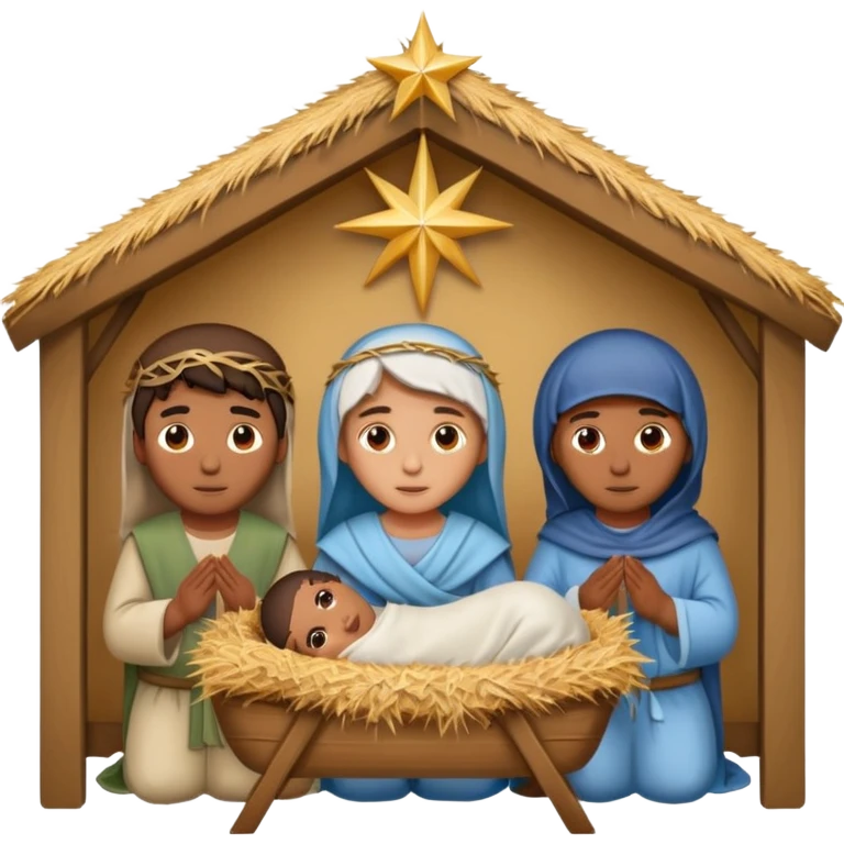 nativity scene in a manger with humans with Mediterranean skin color emoji