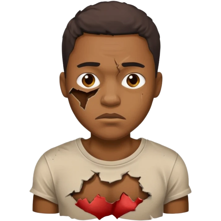 Bruised African American guy with torn up tee shirt emoji