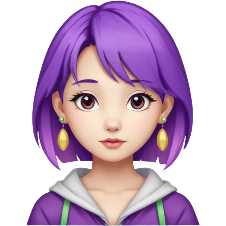 purple haired girl, asian, bunny eared and earrings emoji