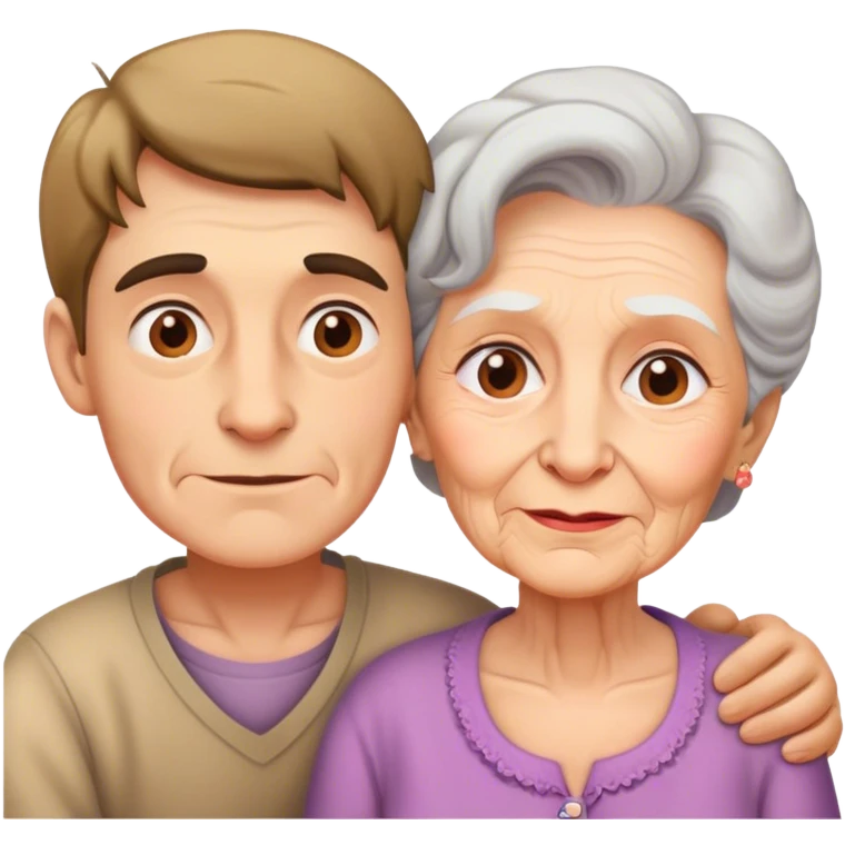 young man with really old lady in love emoji