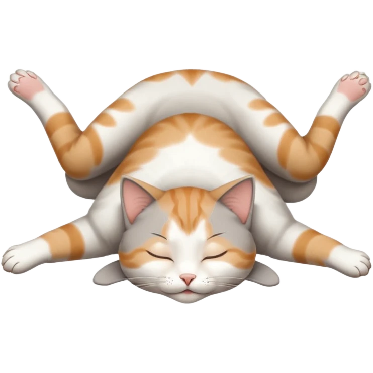 grey and white small cat eyes with closed lying down upside down with paws stretched out straight in different directions emoji