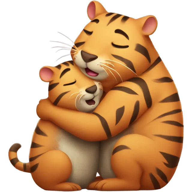 Small tiger hugging larger wombat emoji