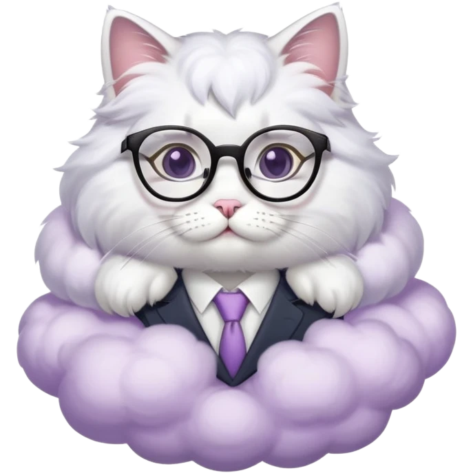 cat secretary sitting on top of the pale purple cloud emoji