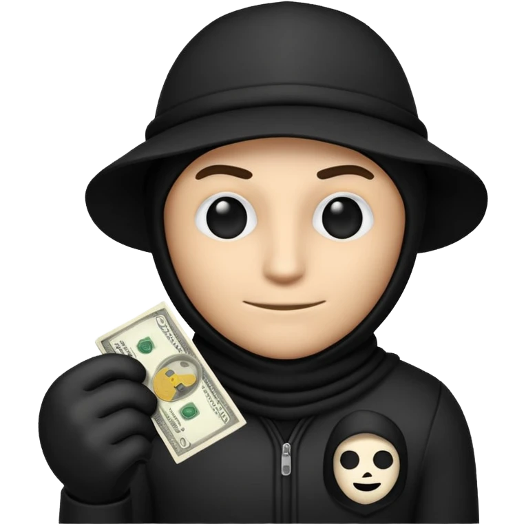 Make a robber emoji holding a bank cash with black white pattern  emoji