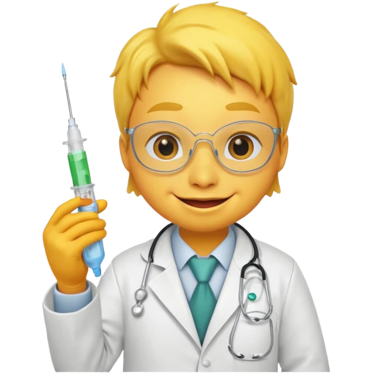 Duck doctor holding syringe and cheerful grin.

 emoji