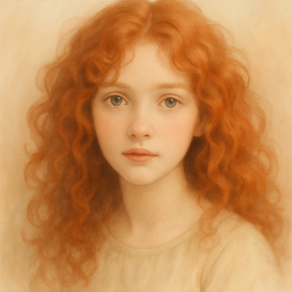 curly red-haired woman, soft digital art style, smooth and gentle colors emoji