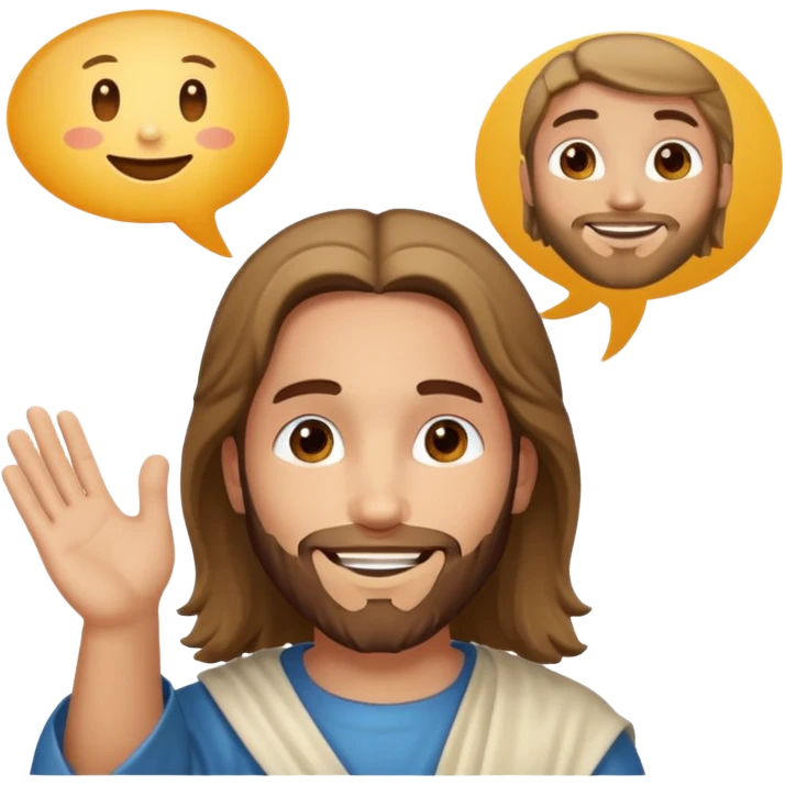 jesus sonrie y una burbuja de dialogo dice gracias por tu compra emoji