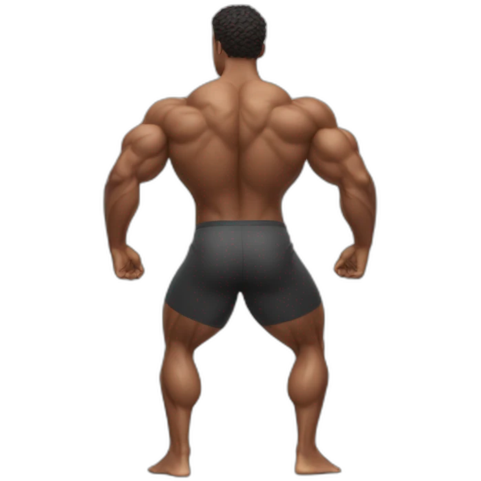 incredibly muscular man low squat dance back view. emoji