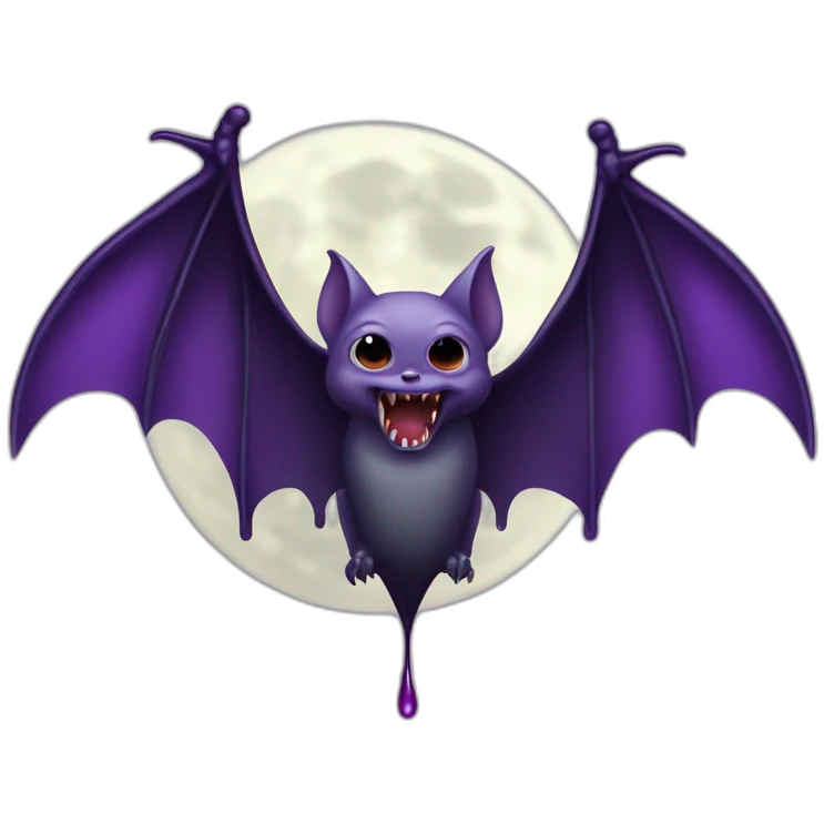purple black vampire bat wings flying in front of large dripping grey crescent moon emoji