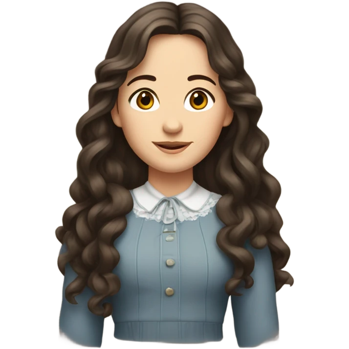 Carrie Ingalls pretty with long dark brown wavy hair realistic and detailed emoji