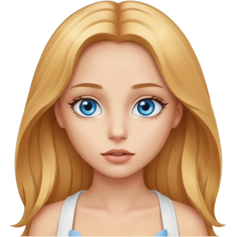 A beautiful blue-eyed girl with long golden-copper blond hair, full lips, large eyes, and bare breasts for medical purposes emoji