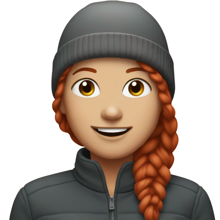 Happy woman with a beanie and red hair emoji