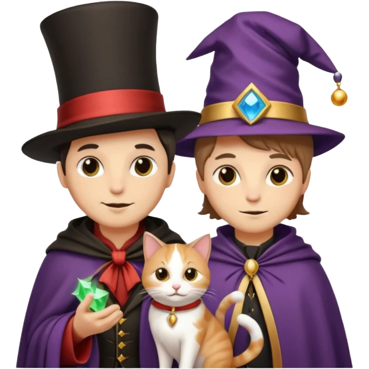 magician couple and their pet cat emoji