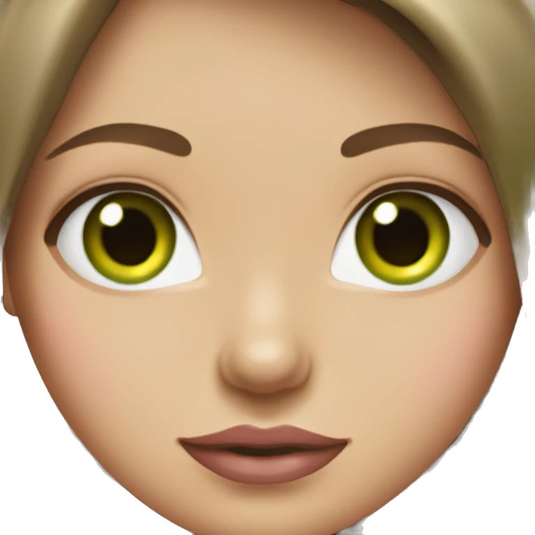 Girl with shoulder length brown hair green eyes and pink glossy lips emoji