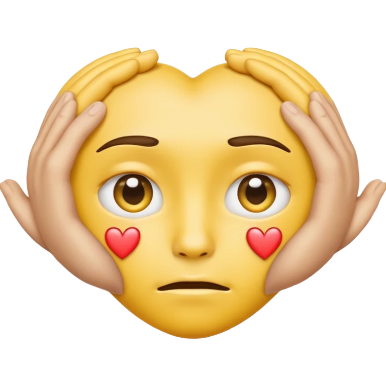 A regular face emoji with sad eyes and the hands that form a heart emoji