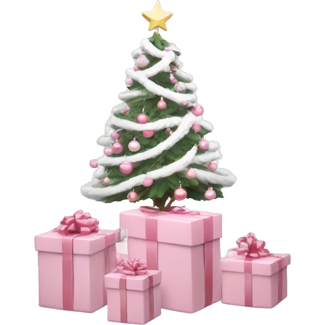 Light pink Christmas gifts under a white Christmas tree  emoji