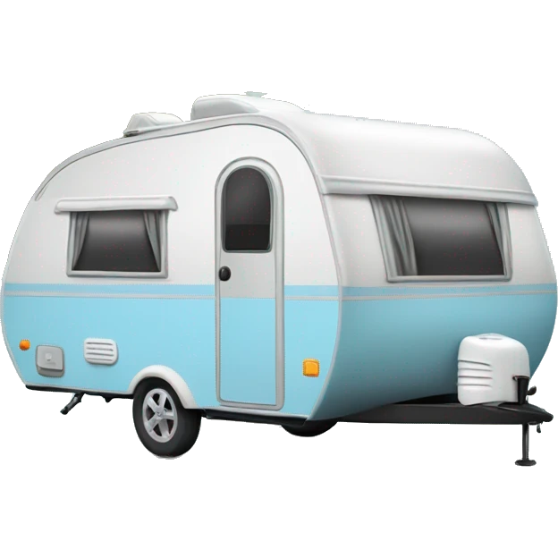 Realistic baby blue camping travel trailer isolated.  emoji