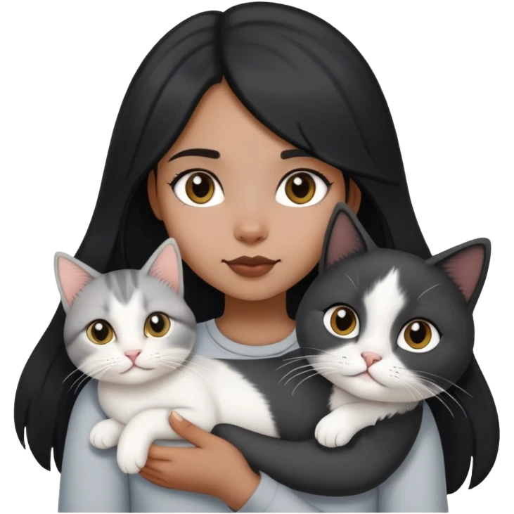 black longhair girl holding a white&grey short cat emoji