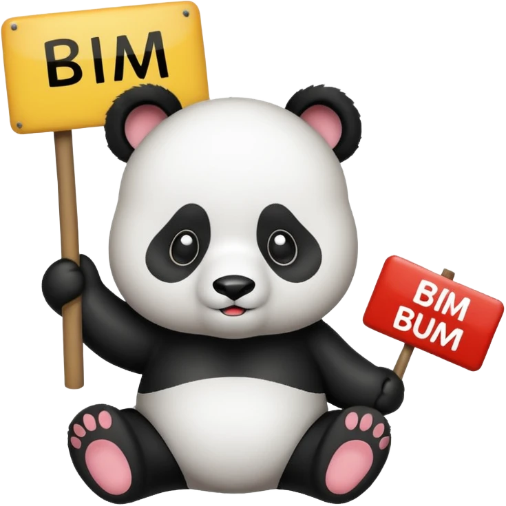 Panda con cartel que dice BIM BAM BUM emoji