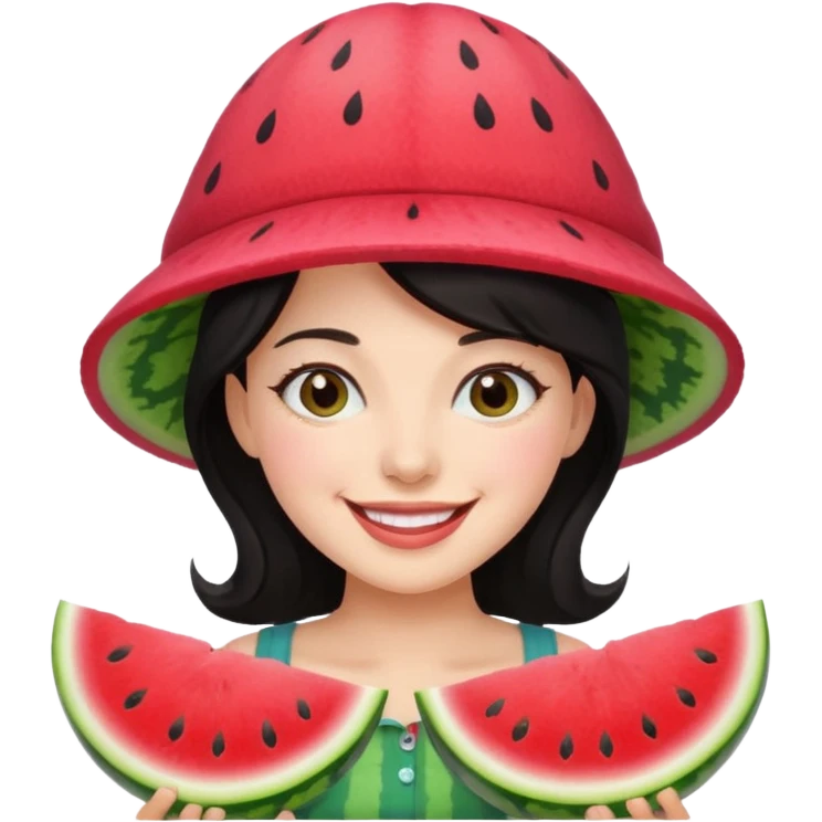 dark haired woman with watermelon hat emoji