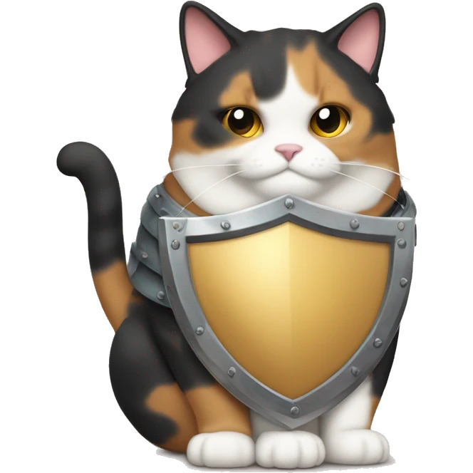 Fat calico cat with a shield  emoji