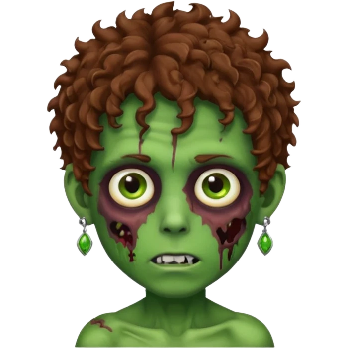 boy zombie with green skin and earrings , and brown curly hair emoji