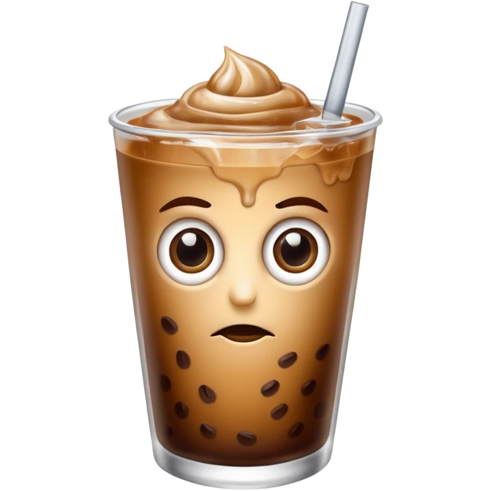 Iced coffee with eyes emoji