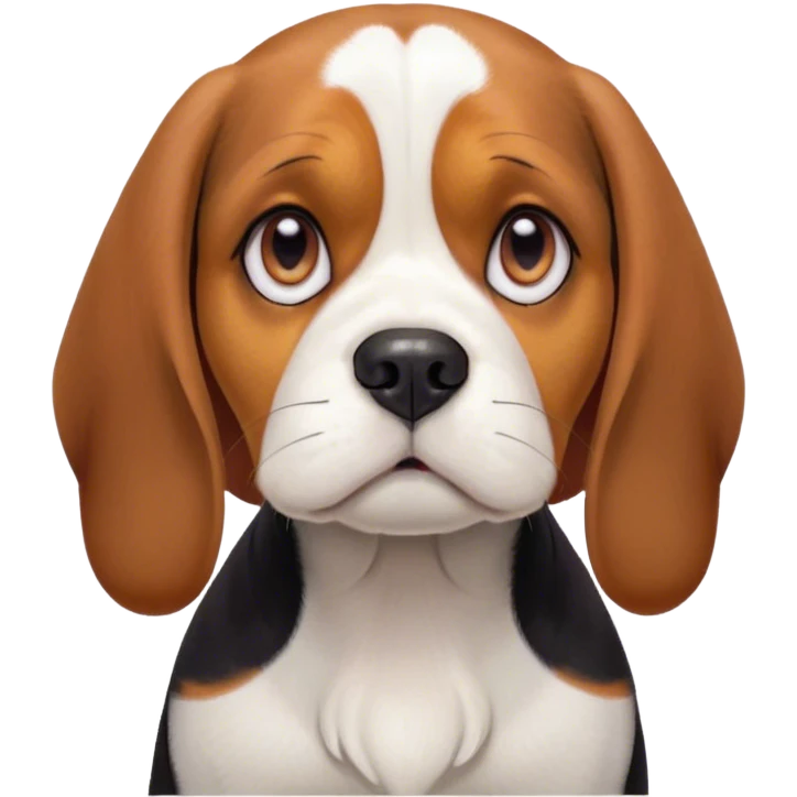 Cinematic Grumpy Tri-Color Beagle Portrait Emoji, Head tilted slightly with a deeply unimpressed expression, featuring a thick tri-color coat of white, brown, and black, large, droopy hazel eyes narrowed into an unamused glare, floppy ears slightly drooping in exasperation, Simplified yet comically expressive features, highly detailed, glowing with a dry, sarcastic glow, high shine, effortlessly judgmental yet dignified, stylized with a touch of cynicism, bright but brooding, soft glowing outline, capturing the essence of an eternally unimpressed yet endearing companion, so lifelike it feels like it could sigh heavily at you in disdain at any moment! emoji