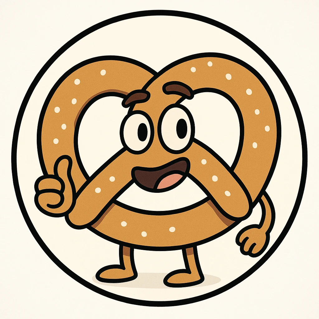 little alchemy style icon
subject: pretzel
border: medium-black
shape: round, circular
background: white
style: full color fill with medium black outlining emoji