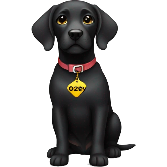 Black Labrador dog with the name "zoey" on the chest emoji