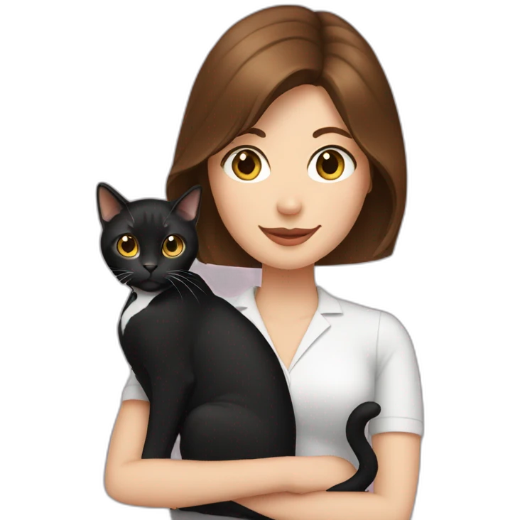 woman with brown hair holding a tuxedo cat emoji
