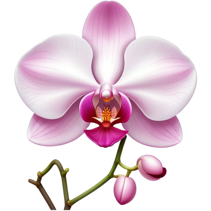 Exquisite phalaenopsis moth orchid with pure white petals and subtle pink center, single bloom emoji