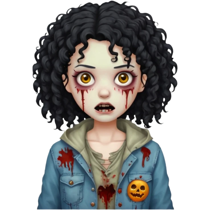 garota zumbi com cabelo cacheado preto emoji
