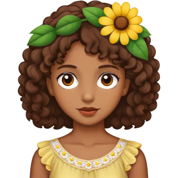 Chica poco rizada morena con una flor en el pelo emoji