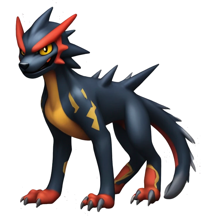 Cool Edgy Litten-Garchomp-Houndoom-Luxray Fakémon Digimon with Edgy markings, full body, outlined emoji