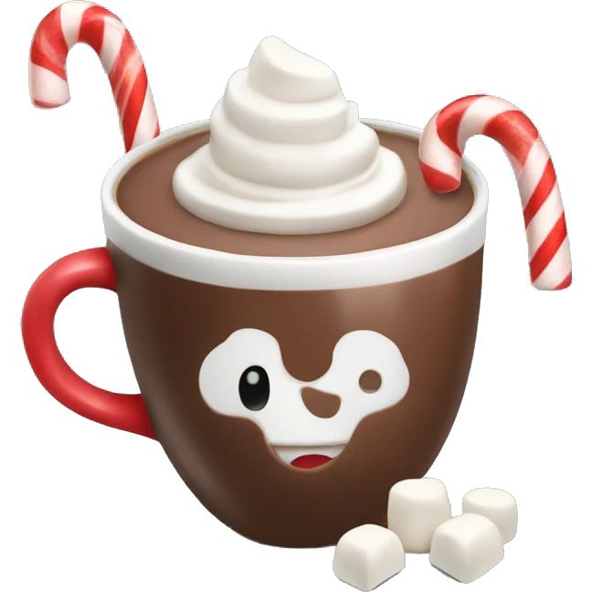  hot chocolate with marshmallows and a candy cane  emoji