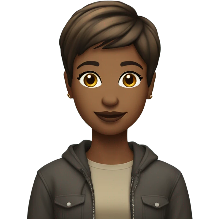 pretty pixie Short straight hair african american brunette ith laptop emoji