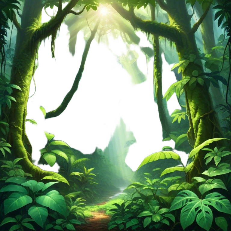 Cinematic Realistic Rainforest Emoji in a wooden frame, Lush and vibrant, filled with towering trees, thick vines, and dense green foliage, sunlight filtering through the canopy above, creating dappled patches of light on the rich, diverse undergrowth. The air is heavy with moisture, with mist rising from the forest floor and distant calls of exotic birds and animals echoing through the trees. Soft glowing outline, capturing the essence of a thriving, untamed tropical paradise filled with life! emoji