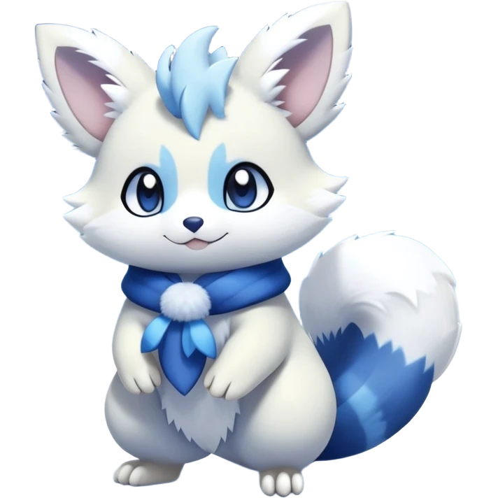Shiny White Pastel Snowy Icy Sparkly Cute Furret-Meowstic-Zangoose-Hybrid (Full body) with snow and snowflakes  emoji